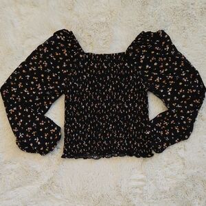 Art Class Girls Black Floral Smocked Blouse